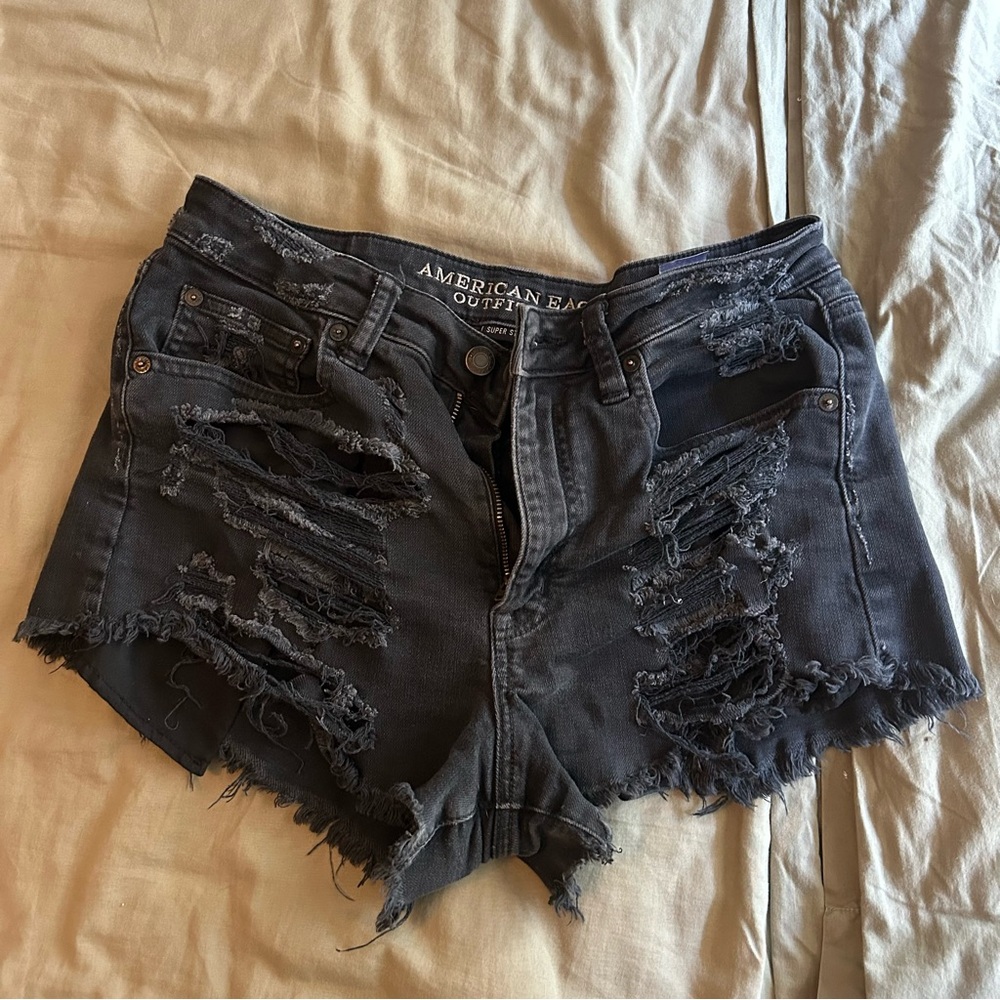 American Eagle Outfitters Charcoal Distressed Jean Shorts